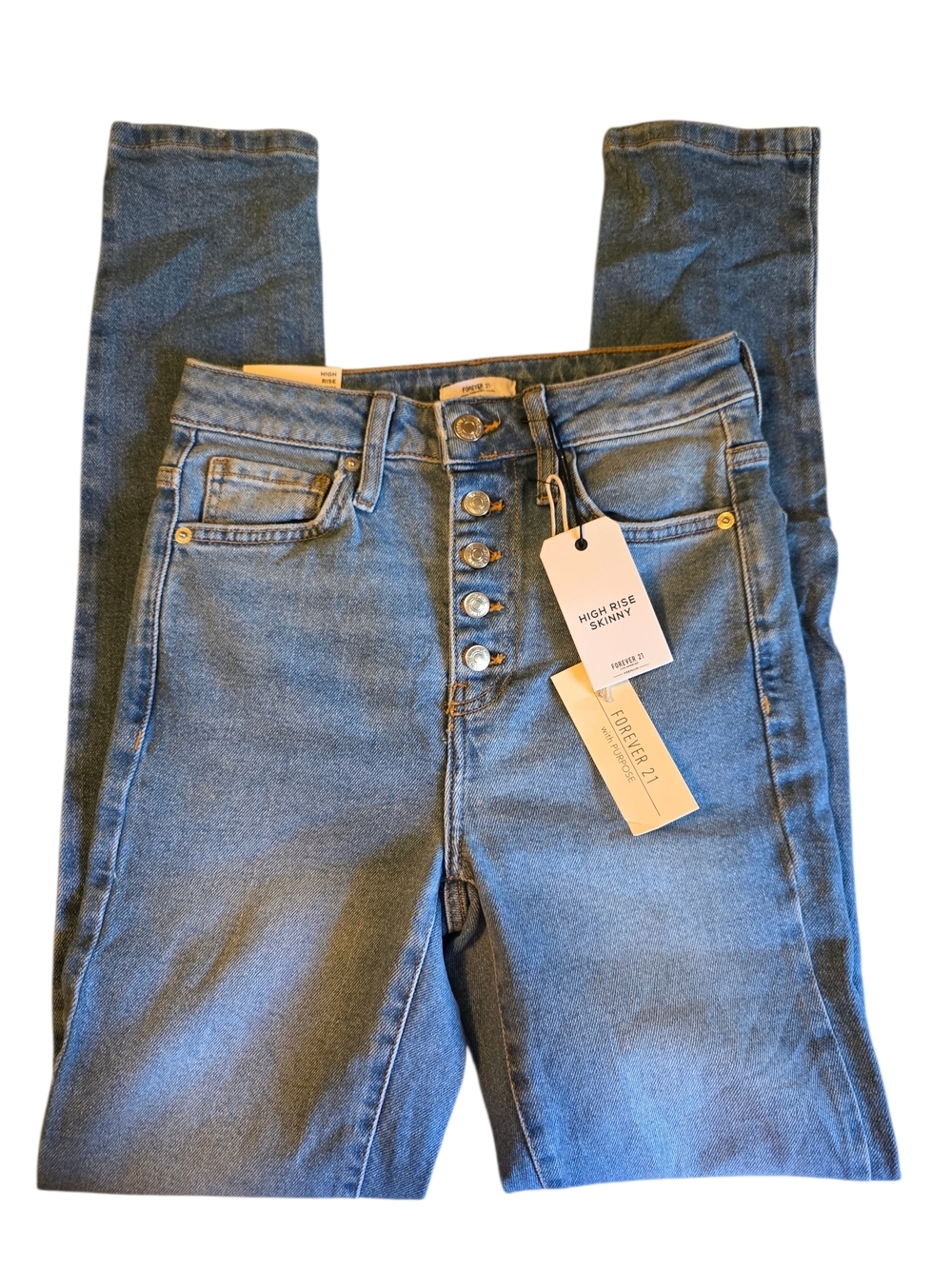 Forever 21 Premium High Rise Skinny Jeans Size 24 Light Wash Button Fly